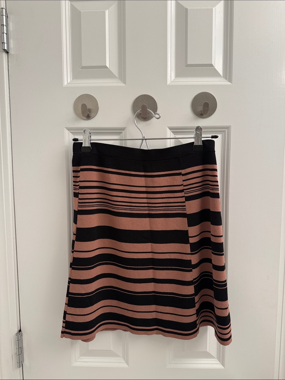 LOFT Black and Dusty Rose Striped Knit Mini Skirt
